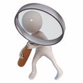 3D Stickman with magnifying glass Royalty Free Stock Photo
