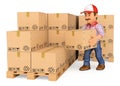 3D Storekeeper stacking boxes in a warehouse Royalty Free Stock Photo