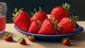 3D strawberries on the table in a plate Royalty Free Stock Photo