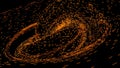 3D stream of particles rotating in spiral. Design. Colored particles move in rapidly swirling stream. Particle flow is