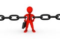 3d strong red businessman as chain link.