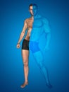 3D strong young male man bodybuilder vs underweight thin on blue background