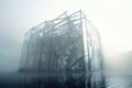 3d structure made of glass and steel, with misty fog and reflections