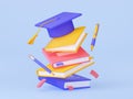 3d student graduation cap on books stack Royalty Free Stock Photo