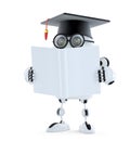 3d Student robot with blank book. Isolated. Contains clipping path of robot and book Royalty Free Stock Photo