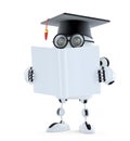 3d Student robot with blank book. Isolated. Contains clipping path of robot and book