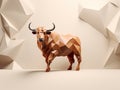 3D studio setup with impeccable lighting, showcasing a stylized bull sculpture.