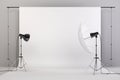 3d studio setup with lights and white background Royalty Free Stock Photo