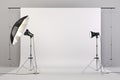 3d studio setup with lights and white background Royalty Free Stock Photo