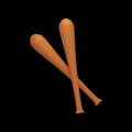 3D Style Cross Basebat Brown Icon On Black