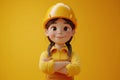3D style cute cartoon character of a female construction worker against a bright color background Royalty Free Stock Photo