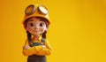 3D style cute cartoon character of a female construction worker against a bright color background Royalty Free Stock Photo