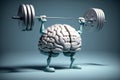 3D style human brain cartoon lifting weights. Mental, memory, brain training concept Royalty Free Stock Photo