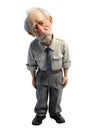 3d style illustration of asia old man in office worker uniform, he is exhosted, isolated on transparent background