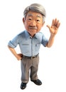 3d style illustration of asia old man in office worker uniform, with happy, he is OK hand, isolated on transparent background Royalty Free Stock Photo
