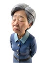 3d style illustration of asia old woman in office worker uniform, She is exhosted, isolated on transparent background