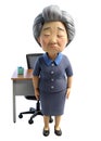 3d style illustration of asia old woman in office worker uniform, She is exhosted, isolated on transparent background