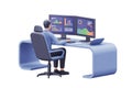 3d style illustration of a professional analyzing complex data and charts on dual computer monitors Royalty Free Stock Photo