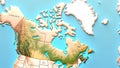 3D-style map of Canada showing realistic terrain with elevation, rivers, and mountain ranges Royalty Free Stock Photo
