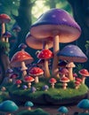 3D Style Mystical Mushrooms Generative AI Illustration