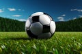 3D style rendering, a soccer ball on a vibrant grass field Royalty Free Stock Photo