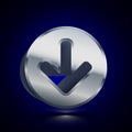 3D stylized Arrow Down icon. Silver vector icon. Isolated symbol illustration on dark background Royalty Free Stock Photo