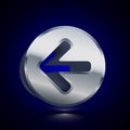 3D stylized Arrow Left icon. Silver vector icon. Isolated symbol illustration on dark background Royalty Free Stock Photo