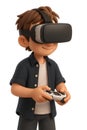 3D Stylized Gamer Character with VR Headset and Controller Isolated on White. Virtual Reality Entertainment. Royalty Free Stock Photo