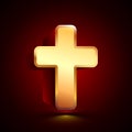 3D stylized Cross icon. Golden icon. Isolated symbol illustration on dark background