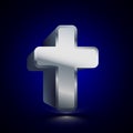 3D stylized Cross icon. Silver vector icon. Isolated symbol illustration on dark background