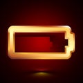 3D stylized Empty Battery icon. Golden vector icon. Isolated symbol illustration on dark background