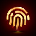 3D stylized Fingerprint Sensor icon. Golden vector icon. Isolated symbol illustration on dark background