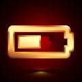 3D stylized Half Battery icon. Golden vector icon. Isolated symbol illustration on dark background