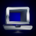 3D stylized Laptop icon. Silver vector icon. Isolated symbol illustration on dark background Royalty Free Stock Photo