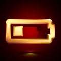 3D stylized Low Battery icon. Golden vector icon. Isolated symbol illustration on dark background