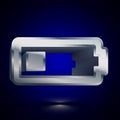 3D stylized Low Battery icon. Silver vector icon. Isolated symbol illustration on dark background