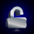 3D stylized Opened Lock icon. Silver vector icon. Isolated symbol illustration on dark background Royalty Free Stock Photo