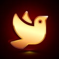 3D stylized Pigeon icon. Golden vector icon. Isolated symbol illustration on dark background