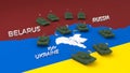 3d stylized schemitic map of Kyiv Kiev capital cyty of Ukraine surrounded with russian tanks