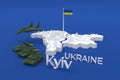 3d stylized schemitic map of Kyiv Kiev capital cyty of Ukraine surrounded with russian tanks and planes