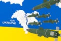 3d stylized schemitic map - Kyiv Kiev capital cyty of Ukraine under fire from ballistic missiles