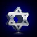 3D stylized Star of David icon. Silver vector icon. Isolated symbol illustration on dark background