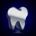 3D stylized Tooth icon. Silver vector icon. Isolated symbol illustration on dark background
