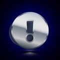 3D stylized Warning icon. Silver vector icon. Isolated symbol illustration on dark background Royalty Free Stock Photo