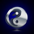 3D stylized Yin Yang icon. Silver vector icon. Isolated symbol illustration on dark background