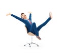 3d successful cartoon businessman in office chair