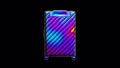 3D suitcase render with gradient color flow animation. Sylish ultraviolet holographic baggage. Liquid iridescent smooth