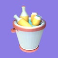 3D summer bucket of drink icon rendered isolated on the purple background