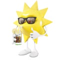 3D sun character drinking cocktail