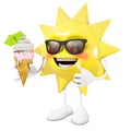 3D sun character eats an ice cream